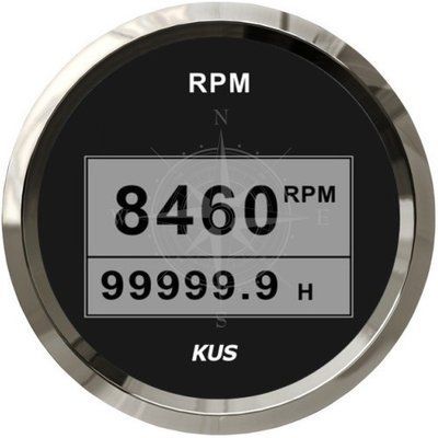 Тахометр с счётчиком моточасов, цифровой, 8000RPM, чёрный/нержавеющая сталь, KUS. SF81014-16 фото
