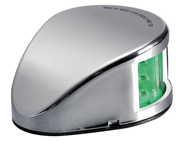 Огонь бортовой Mouse Deck, правый, зелёный, LED, 12 В, нержавеющая сталь, Osculati. 11.037.22 фото