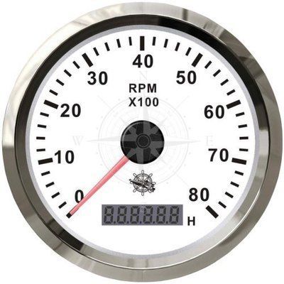 Тахометр с счётчиком моточасов, 8000RPM, белый/нержавеющая сталь, Osculati. 27.327.04 фото