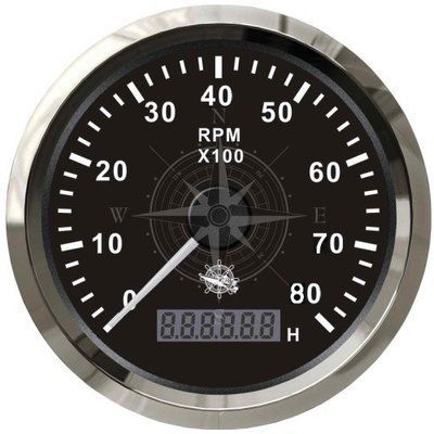 Тахометр с счётчиком моточасов, 8000RPM, чёрный/нержавеющая сталь, Osculati. 27.326.04 фото