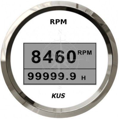 Тахометр с счётчиком моточасов, цифровой, 8000RPM, белый/нержавеющая сталь, KUS. SF81014-14 фото